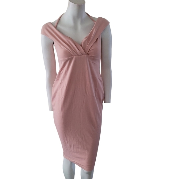 Nookie Athena Off Shoulder Halter Midi Dress Blush Pink Size Large - Picture 8 of 14